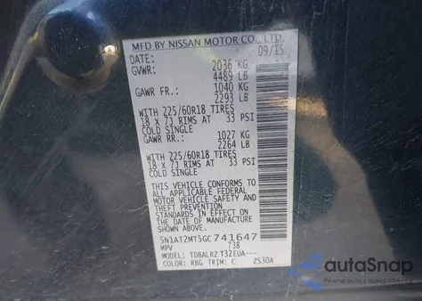 2016 Nissan Rogue Sl from USA, damaged, VIN 5N1AT2MT5GC741647